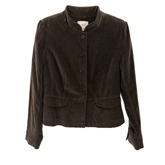 LOFT Jackets & Blazers - Vtg Ann Taylor Loft Velvet Blazer Peplum Jacket Woman’s 10 Brown Mandarin Collar